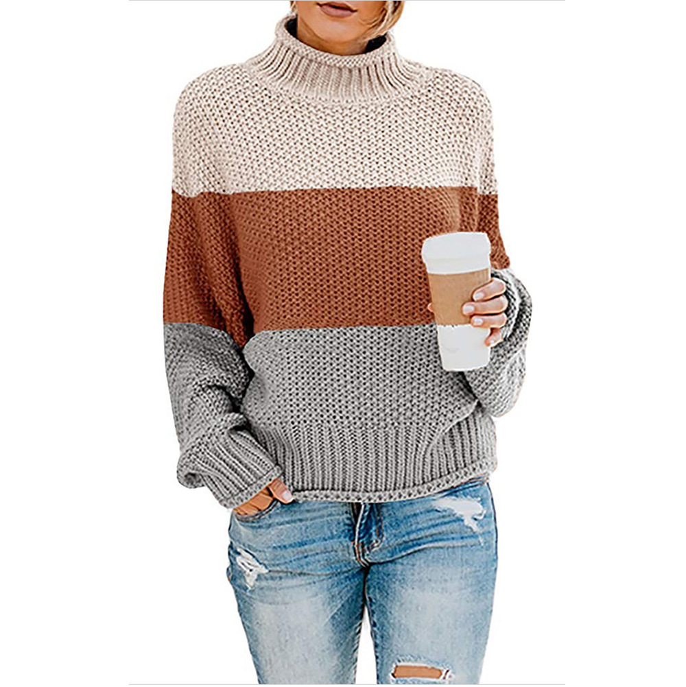 Color-Block Turtleneck Pullover Sweater