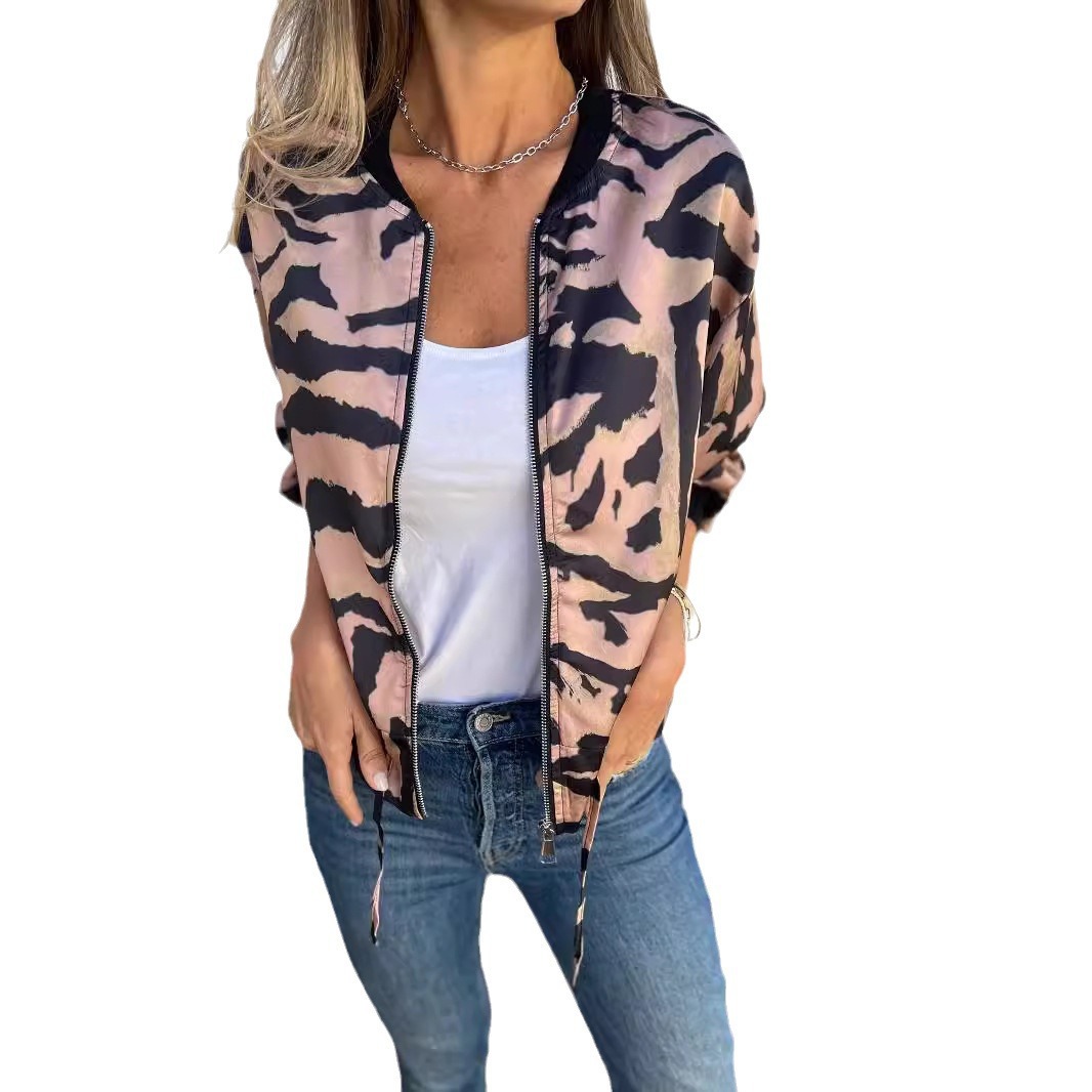 Women's Zip-Up Bomber Jacket Animal Print Casual