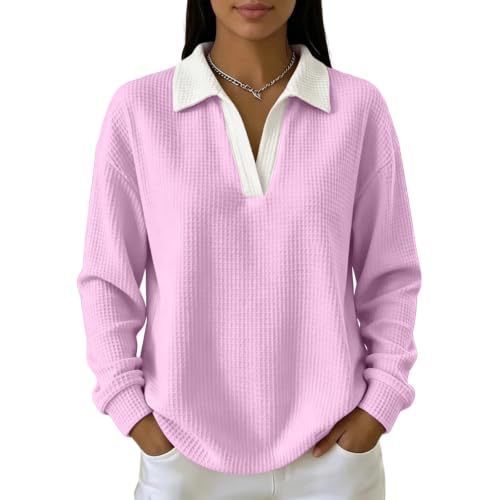 Women's Solid Waffle Knit Hoodie with Collar and Print