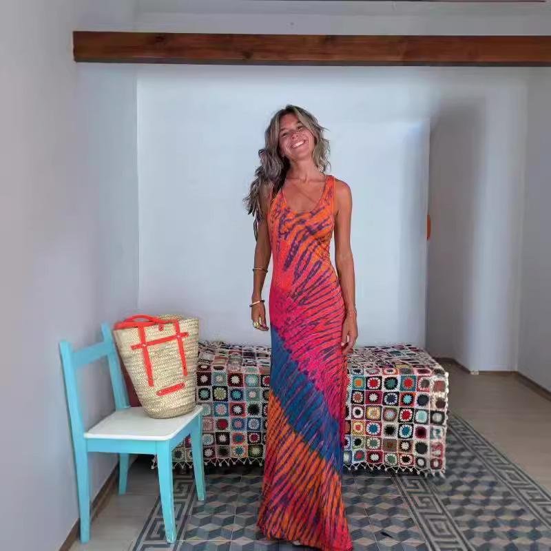 Sexy Printed Bodycon Back Tie Dress Women's Summer