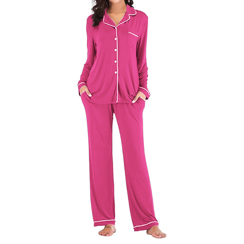 Women's Cuban Collar Printed Long Sleeve Button Set