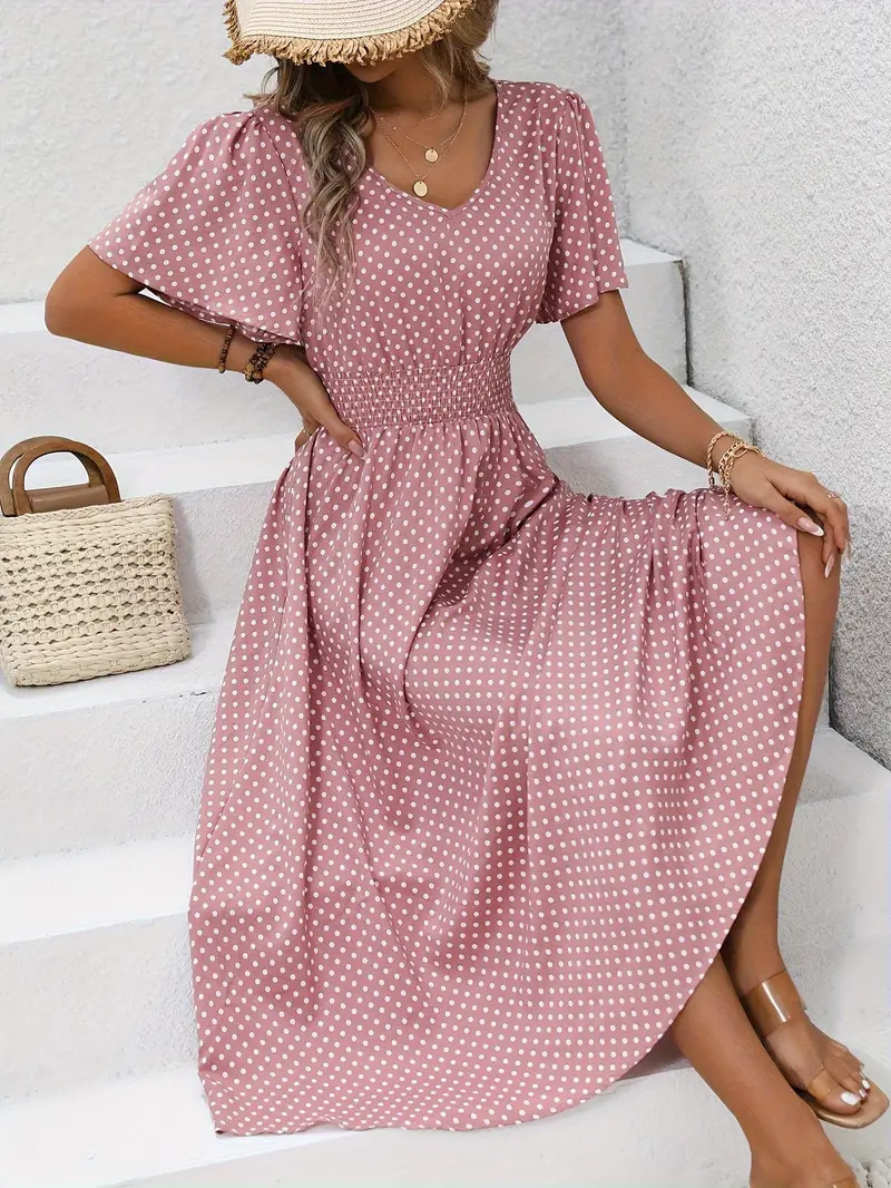 V-Neck Polka Dot Pullover Casual Dress