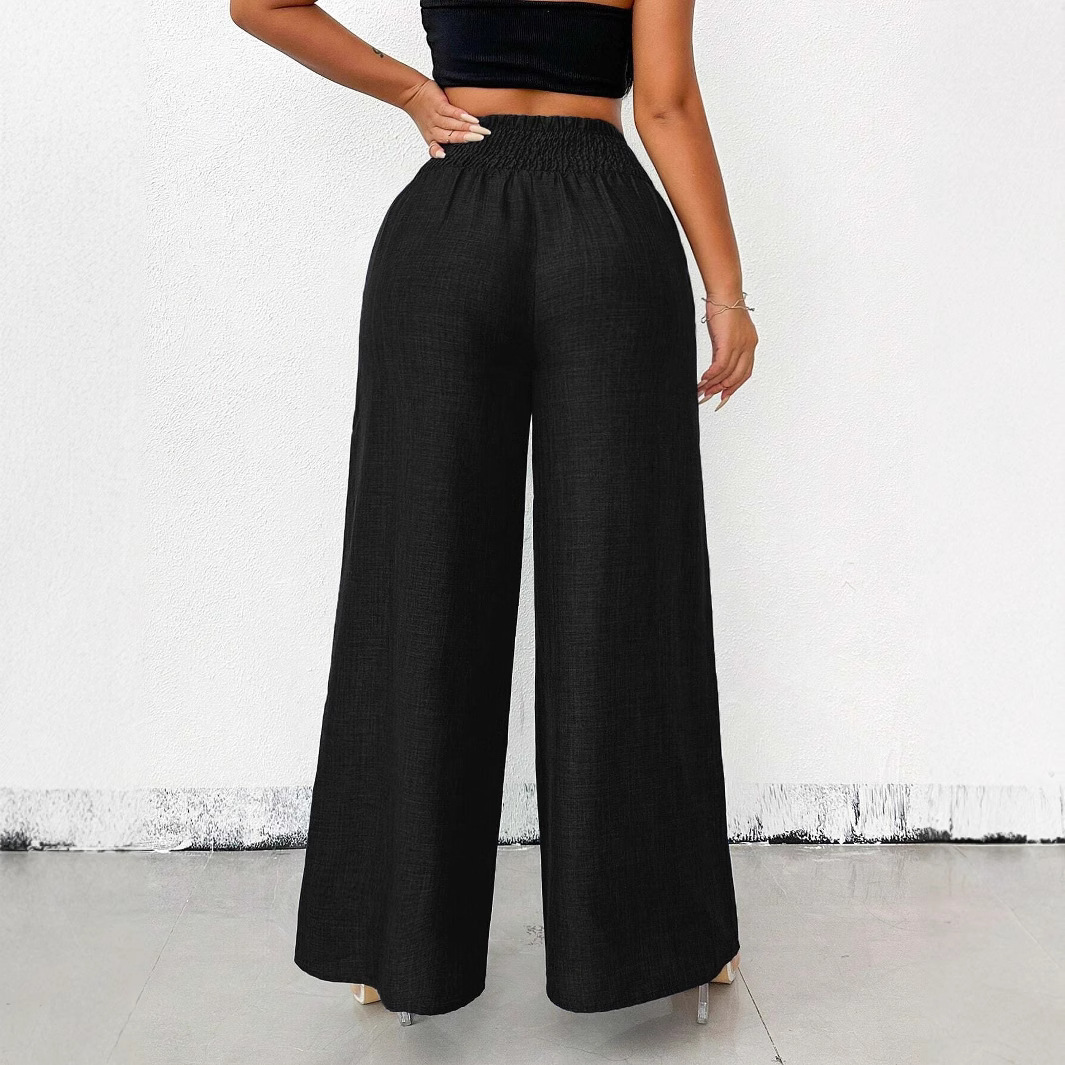 Women's High-Waist Wide-Leg Pants with Elastic Waist and Chain Detail