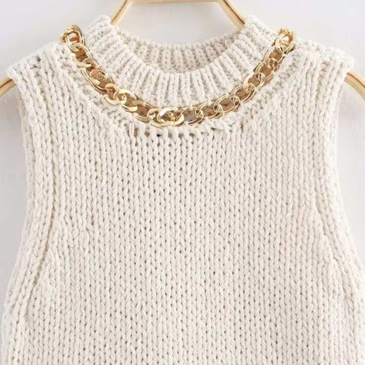 Women's Asymmetric Hem Chain-Trim Knit Top