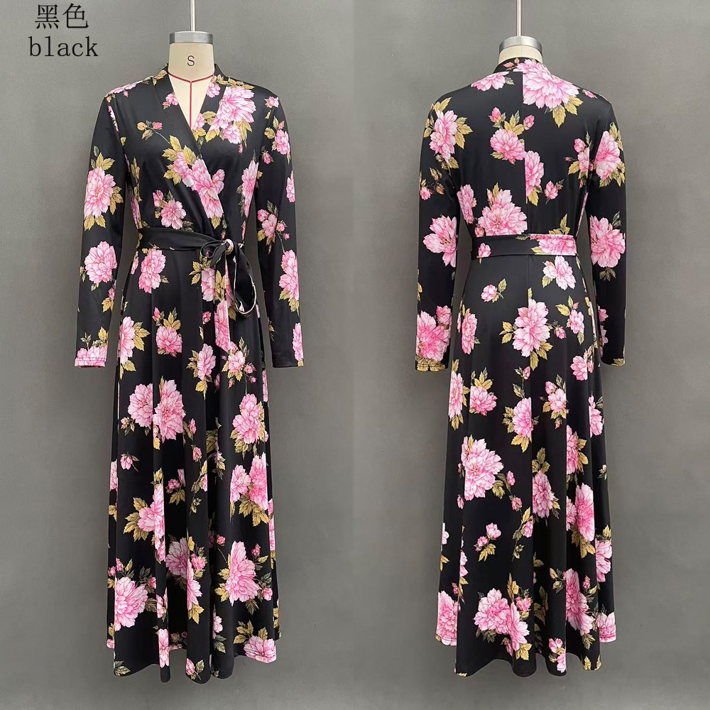 Floral Print V-Neck Midi Dress