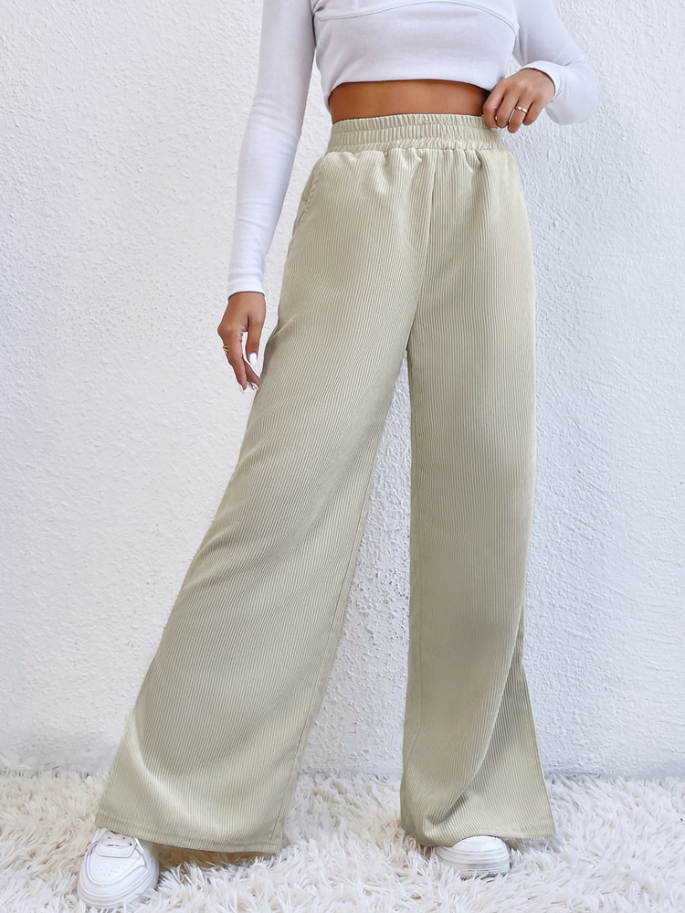 Women's High-Waist Corduroy Pants with Split Hem