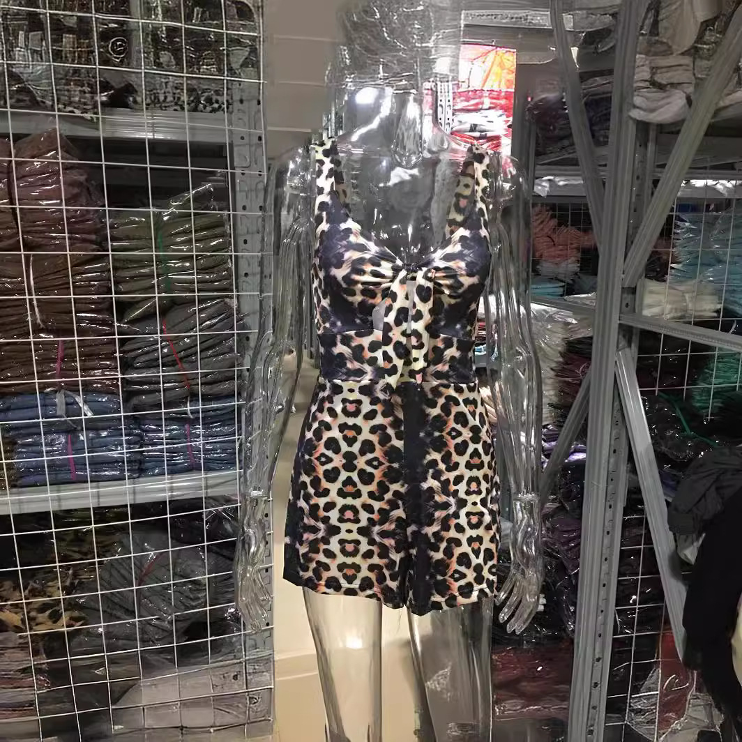 Sexy Printed Cami Romper with Bow Tie Chest