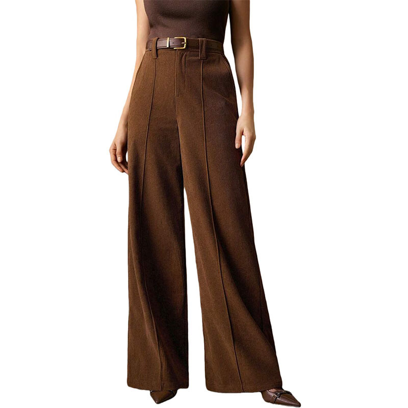 Corduroy Wide-Leg High-Waist Straight Pants for Women