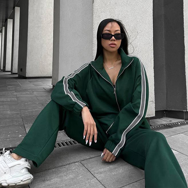 Women's Colorblock Zip Jacket & Pants Set Casual Streetwear Two-Piece
