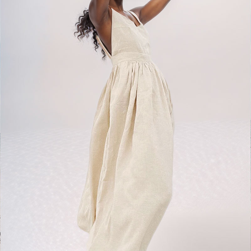 Elegant Solid High-Waist Cami Dress Sleeveless Long