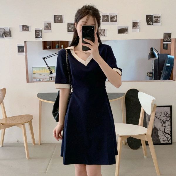 Plus Size Women's French Style A-Line Dress V-Neck Short Sleeve Midi