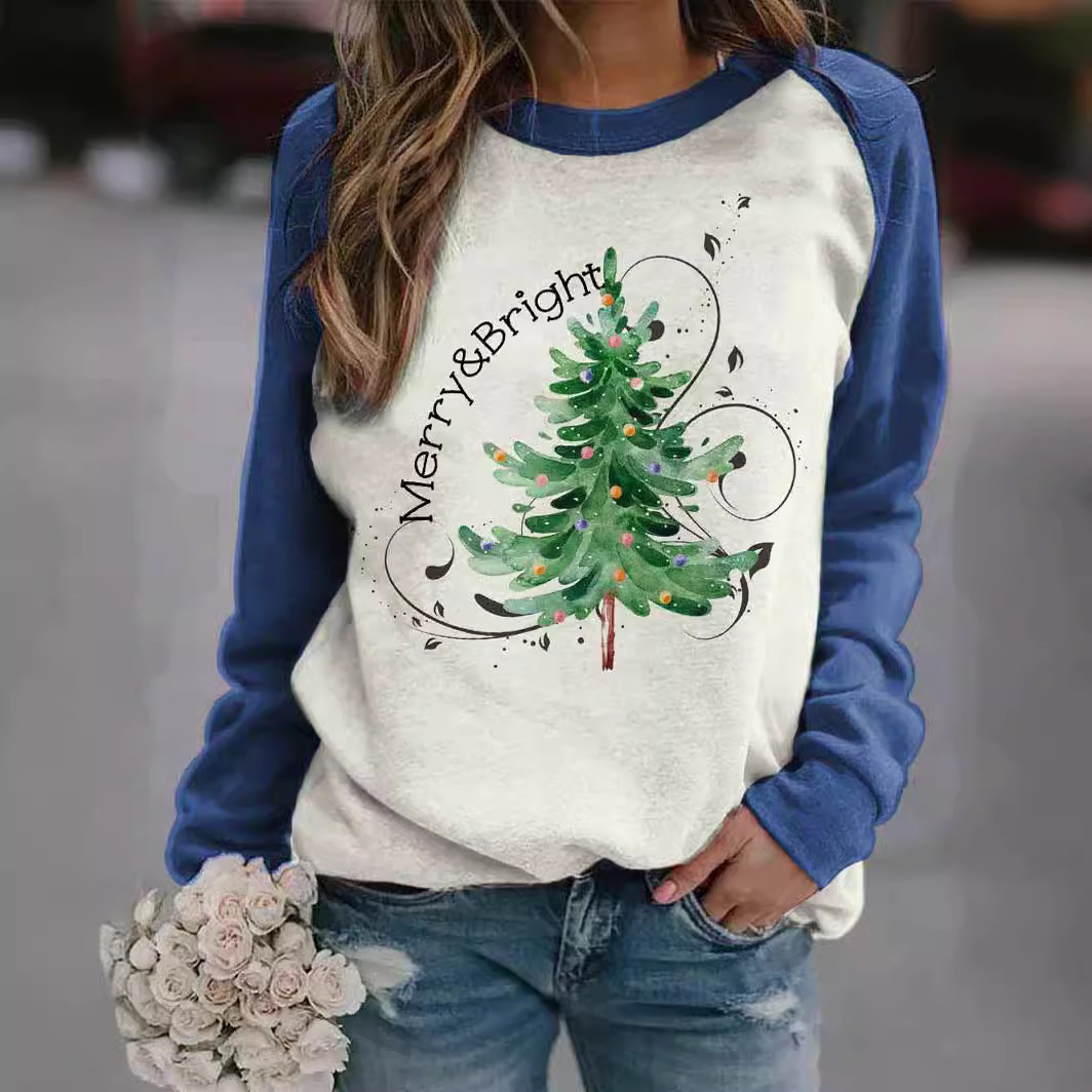 Women's Christmas Tree Letter Print Crewneck Sweatshirt