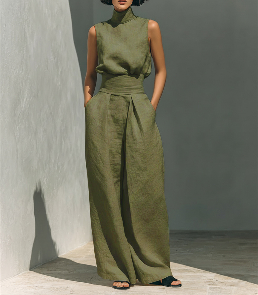 Women's Cotton-Linen Sleeveless Top and Pants Casual Set