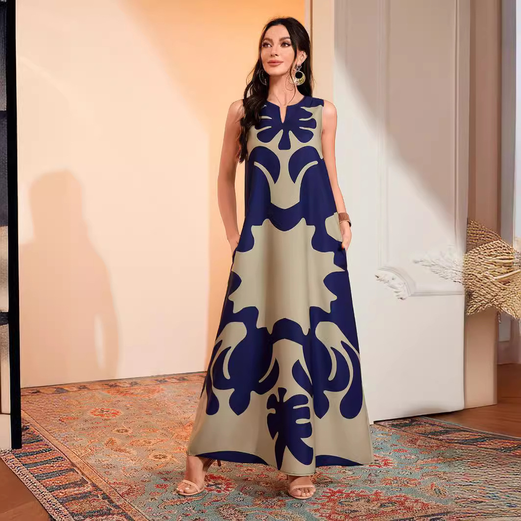 V-Neck Sleeveless Bohemian Print Maxi Dress