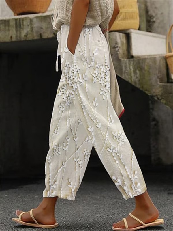 Women's Vintage Floral Print Straight-Leg Casual Pants