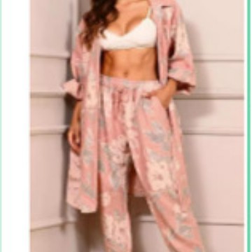 Printed Long-Sleeve Shirt Midi Skirt and Elastic Waist Pants Set