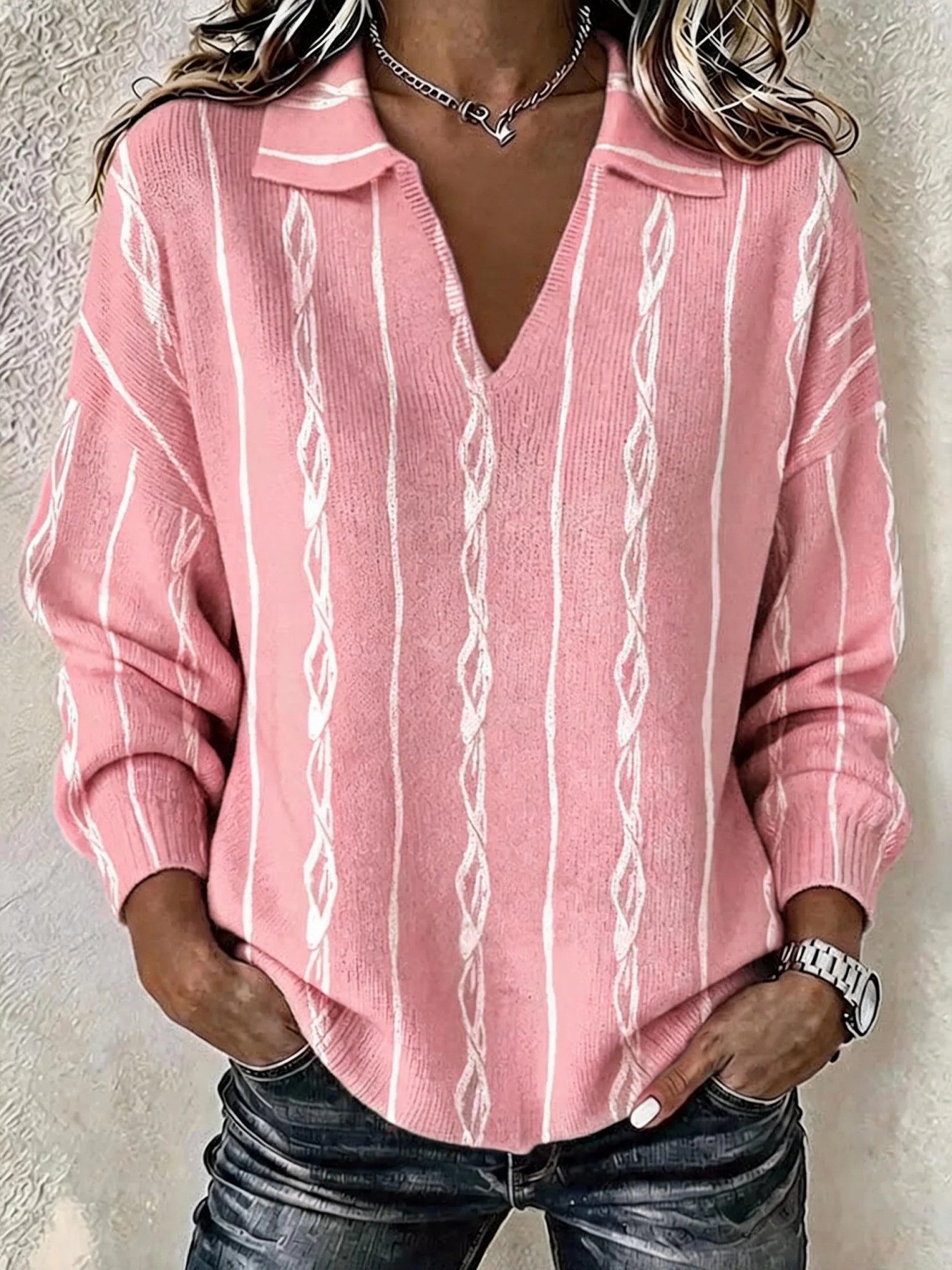 Women's Minimalist Solid Print V-Neck Casual Sweatshirt