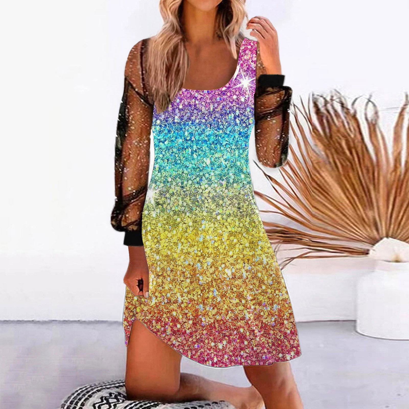 Women's Positioning Print Mesh Panel Dress