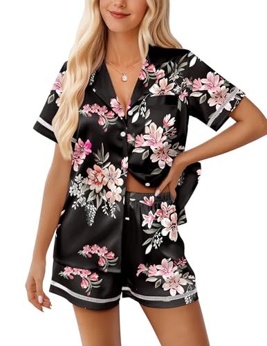 Women's Cuban Collar Short Sleeve Shirt Set Floral Solid Casual