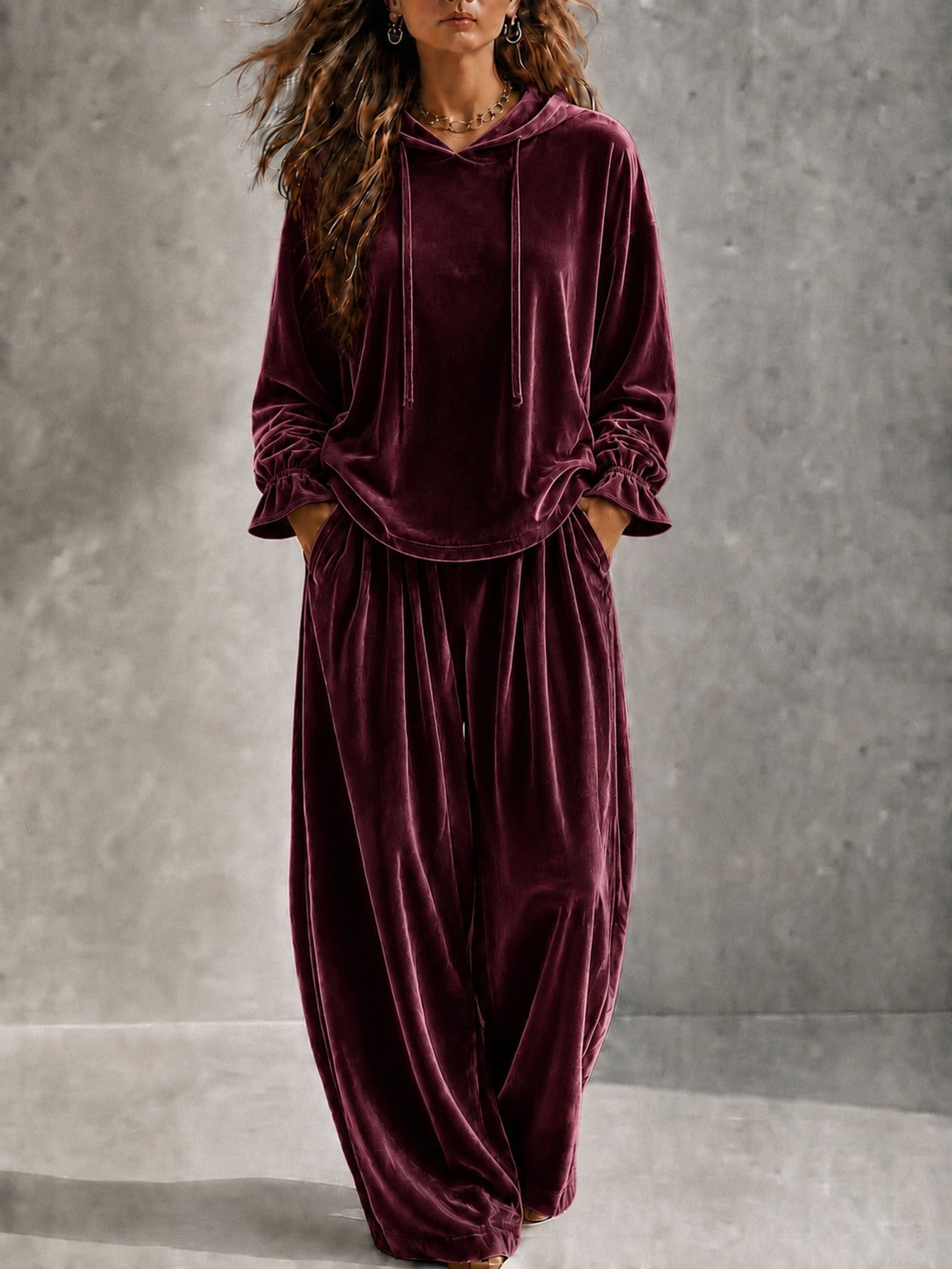 Velvet Long-Sleeve Two-Piece Lounge Set