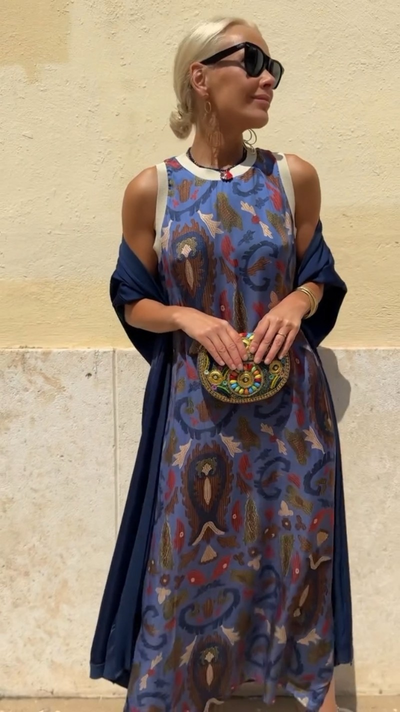 Elegant Two-Piece Midi Dress Set with Cape, Round Neck Tank, A-Line