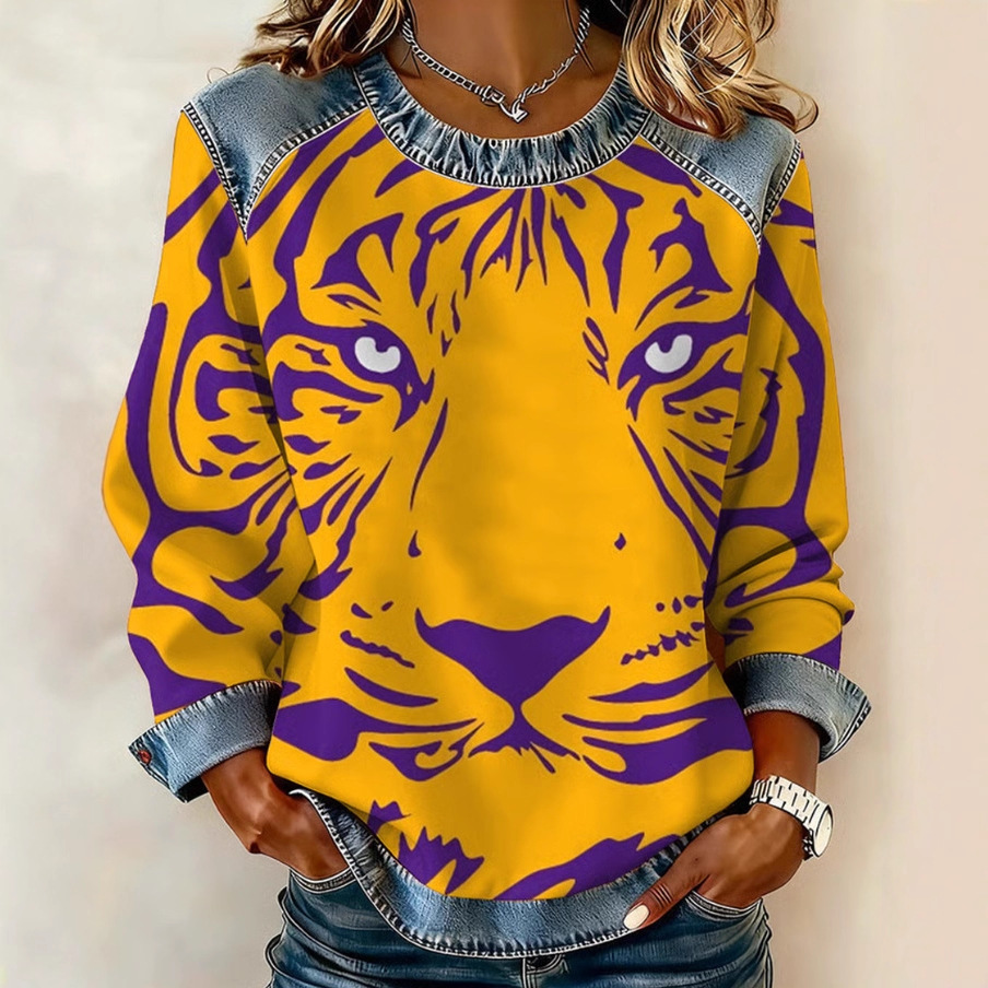 Women's Animal Lion Tiger Print Crewneck Sweatshirt