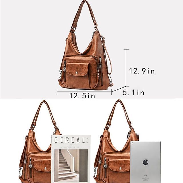 Women's Vintage-Style Brown Faux Leather Hobo Bag - Multi-Pocket Shoulder Bag for Everyday Use