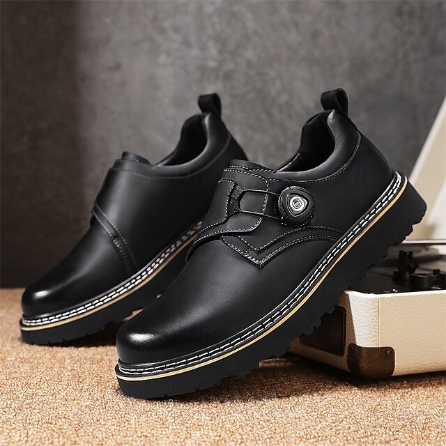 Men's Brown Casual Work Shoes – Durable Non-Slip Sole, Easy Twist Lock Closure, Comfortable Low-Top Design for Daily Wear, Office, and Outdoor Activities