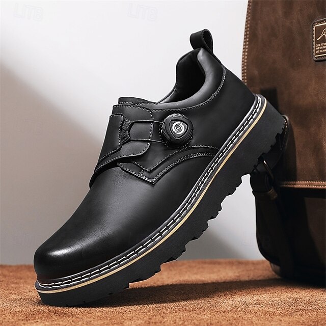 Men's Brown Casual Work Shoes – Durable Non-Slip Sole, Easy Twist Lock Closure, Comfortable Low-Top Design for Daily Wear, Office, and Outdoor Activities