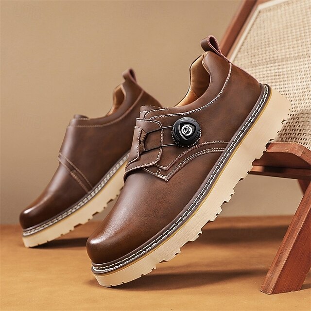 Men's Brown Casual Work Shoes – Durable Non-Slip Sole, Easy Twist Lock Closure, Comfortable Low-Top Design for Daily Wear, Office, and Outdoor Activities