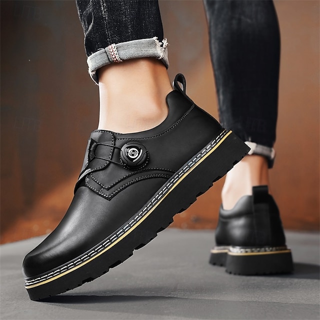 Men's Brown Casual Work Shoes – Durable Non-Slip Sole, Easy Twist Lock Closure, Comfortable Low-Top Design for Daily Wear, Office, and Outdoor Activities