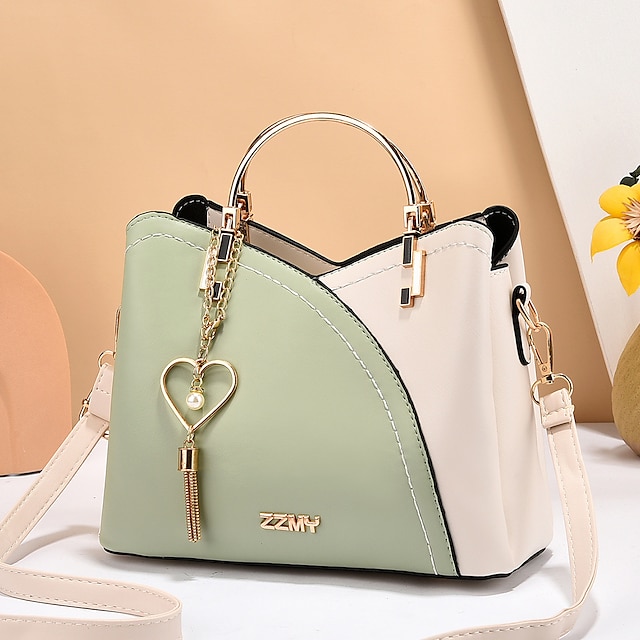 Women's Navy Blue and Pink Handbag with Heart Tassel Charm – Elegant Faux Leather Crossbody and Tote Bag for Everyday Use