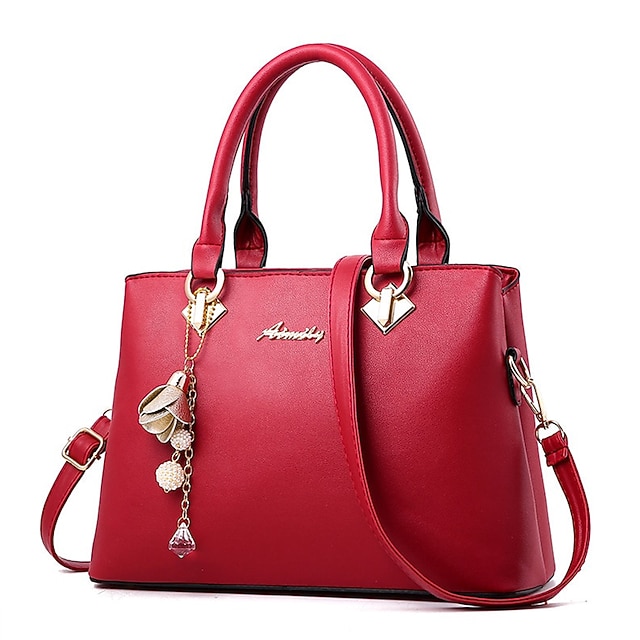 Women's Elegant White Leather Handbag with Gold Hardware and Floral Charm - Stylish Shoulder Bag for Daily Use and Special Occasions