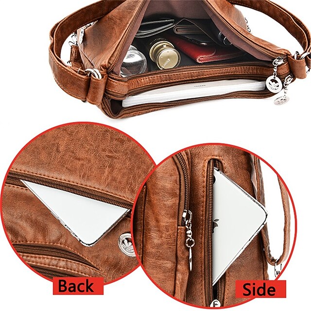Women's Vintage-Style Brown Faux Leather Hobo Bag - Multi-Pocket Shoulder Bag for Everyday Use