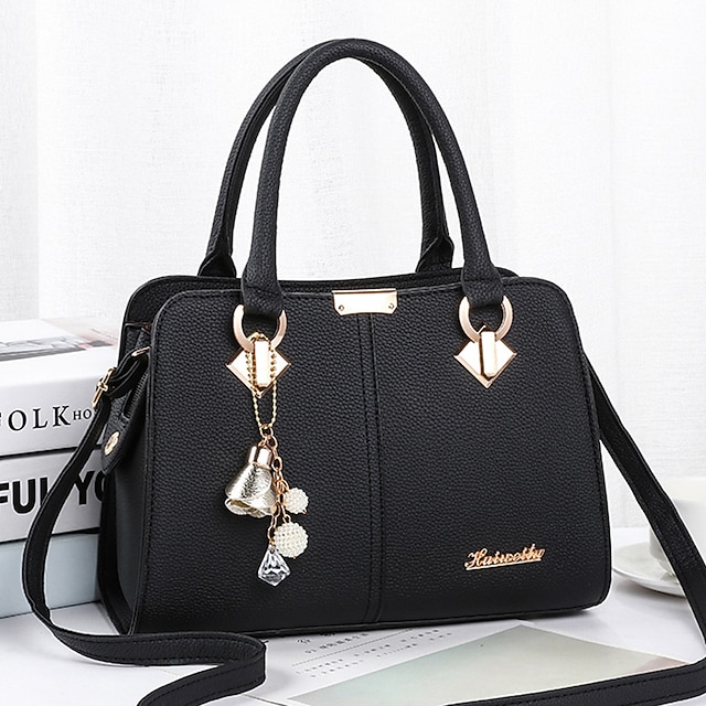 Women's Elegant Blue Handbag with Removable Strap and Stylish Charm Decoration - Perfect for Office and Casual Use