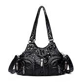 Women's Vintage Brown Leather Shoulder Bag - Stylish Multi-Pocket Handbag with Braided Detail and Zipper Accents for Everyday Use and Travel