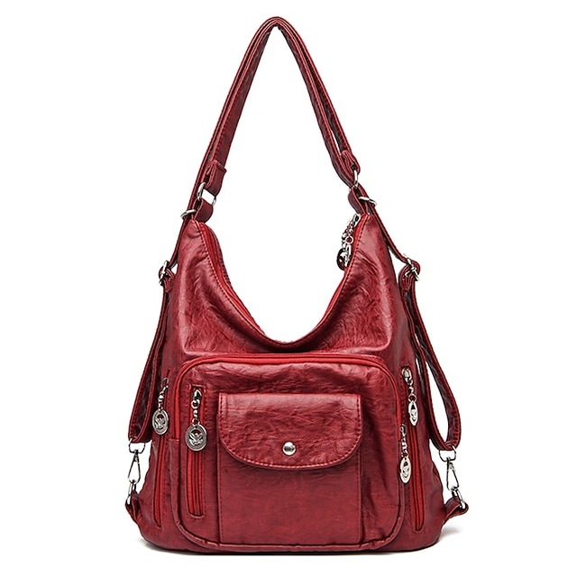 Women's Vintage-Style Brown Faux Leather Hobo Bag - Multi-Pocket Shoulder Bag for Everyday Use