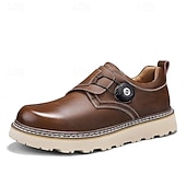 Men's Brown Casual Work Shoes – Durable Non-Slip Sole, Easy Twist Lock Closure, Comfortable Low-Top Design for Daily Wear, Office, and Outdoor Activities