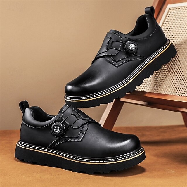 Men's Brown Casual Work Shoes – Durable Non-Slip Sole, Easy Twist Lock Closure, Comfortable Low-Top Design for Daily Wear, Office, and Outdoor Activities
