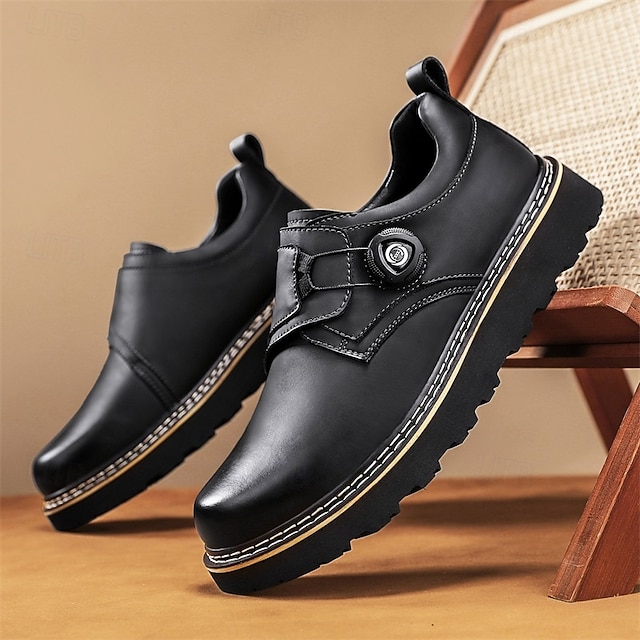 Men's Brown Casual Work Shoes – Durable Non-Slip Sole, Easy Twist Lock Closure, Comfortable Low-Top Design for Daily Wear, Office, and Outdoor Activities