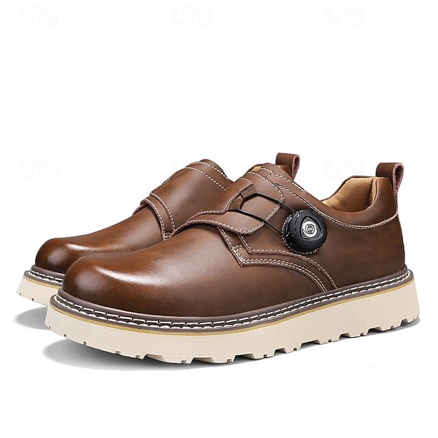Men's Brown Casual Work Shoes – Durable Non-Slip Sole, Easy Twist Lock Closure, Comfortable Low-Top Design for Daily Wear, Office, and Outdoor Activities