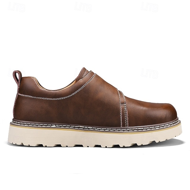 Men's Brown Casual Work Shoes – Durable Non-Slip Sole, Easy Twist Lock Closure, Comfortable Low-Top Design for Daily Wear, Office, and Outdoor Activities