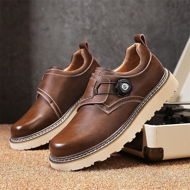 Men's Brown Casual Work Shoes – Durable Non-Slip Sole, Easy Twist Lock Closure, Comfortable Low-Top Design for Daily Wear, Office, and Outdoor Activities