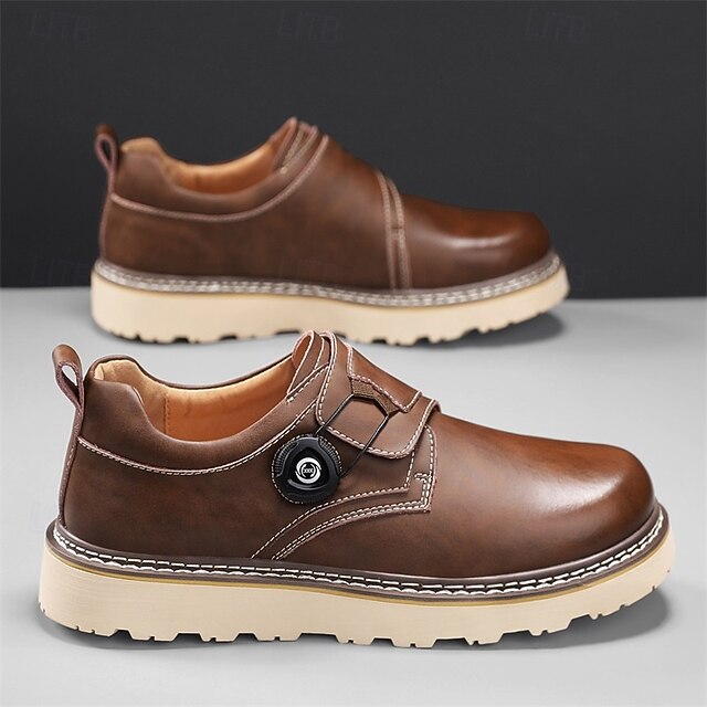 Men's Brown Casual Work Shoes – Durable Non-Slip Sole, Easy Twist Lock Closure, Comfortable Low-Top Design for Daily Wear, Office, and Outdoor Activities