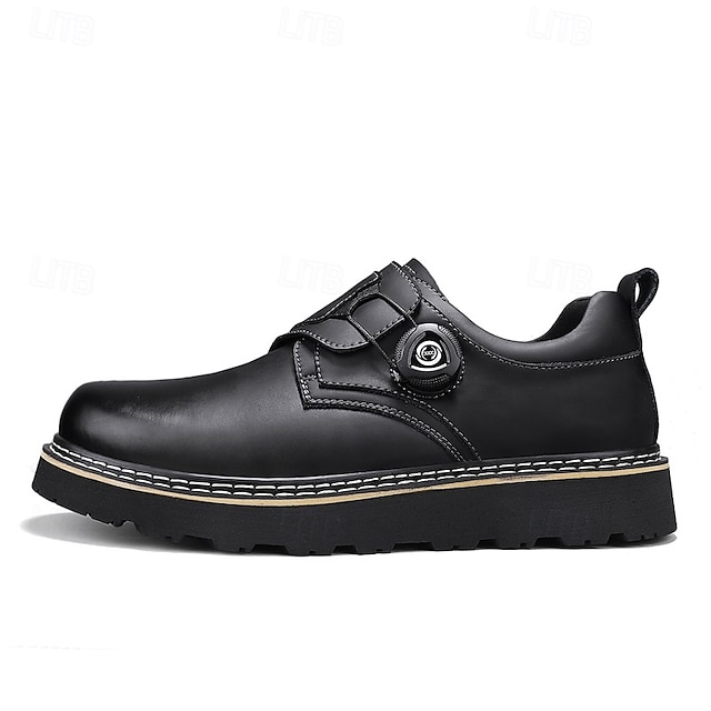 Men's Brown Casual Work Shoes – Durable Non-Slip Sole, Easy Twist Lock Closure, Comfortable Low-Top Design for Daily Wear, Office, and Outdoor Activities