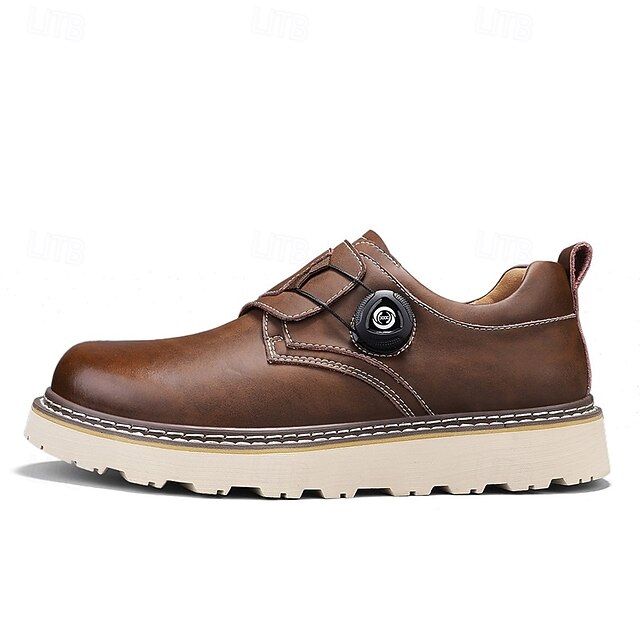 Men's Brown Casual Work Shoes – Durable Non-Slip Sole, Easy Twist Lock Closure, Comfortable Low-Top Design for Daily Wear, Office, and Outdoor Activities
