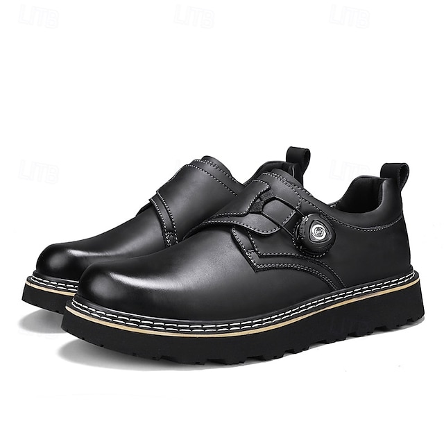 Men's Brown Casual Work Shoes – Durable Non-Slip Sole, Easy Twist Lock Closure, Comfortable Low-Top Design for Daily Wear, Office, and Outdoor Activities