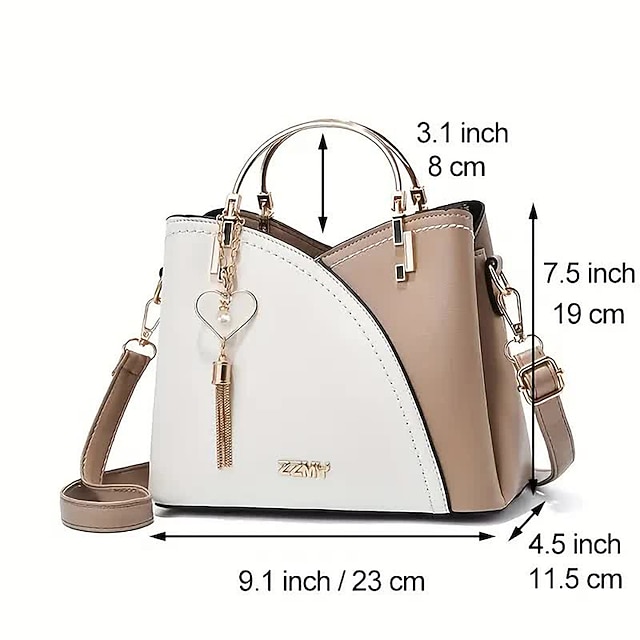 Women's Navy Blue and Pink Handbag with Heart Tassel Charm – Elegant Faux Leather Crossbody and Tote Bag for Everyday Use