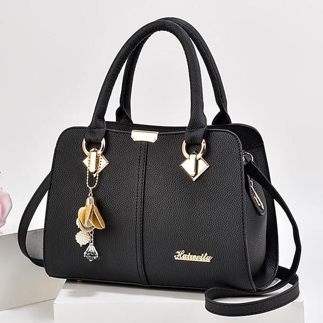 Women's Elegant Blue Handbag with Removable Strap and Stylish Charm Decoration - Perfect for Office and Casual Use