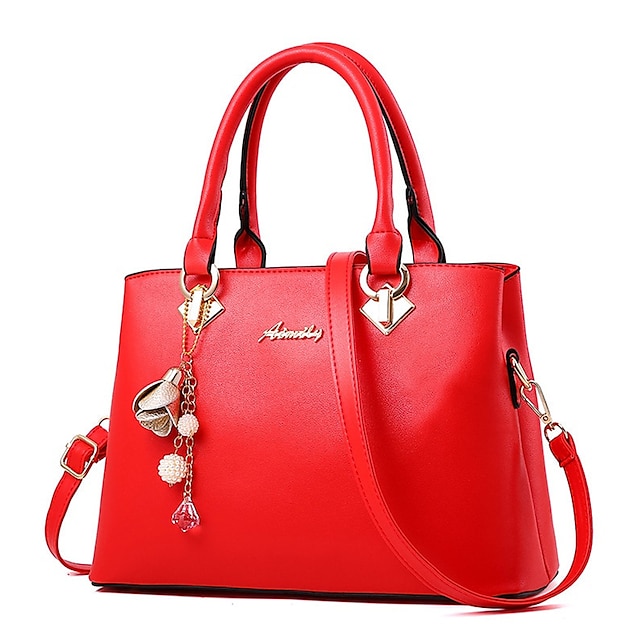 Women's Elegant White Leather Handbag with Gold Hardware and Floral Charm - Stylish Shoulder Bag for Daily Use and Special Occasions